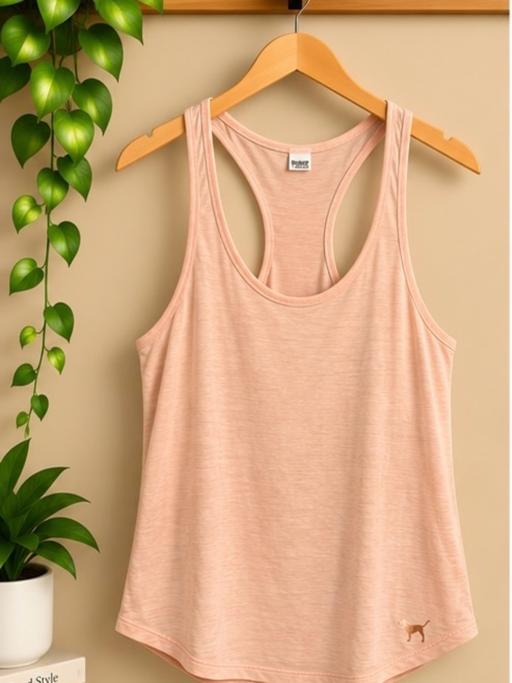 Victoria’s Secret PINK Peach Racerback Tank Rose Gold Dog Size S NWOT
